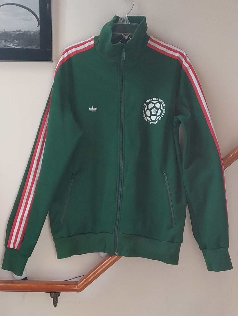 Adidas Vintage Mexico Soccer Dark Green Jacket with Red & White Sleeve Stripes